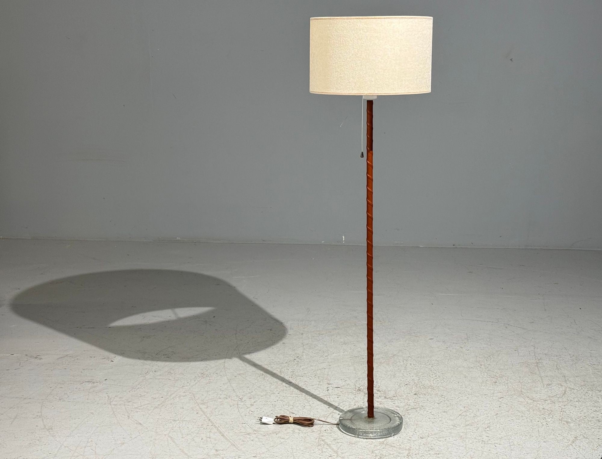 Falkenbergs Belysning, Floor Lamp, Leather, Glass, Sweden, 1960s