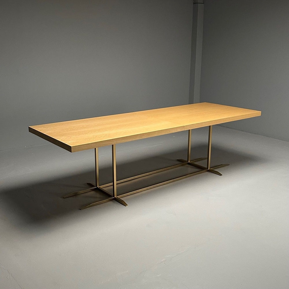 Contemporary, Modern Rectangular Dining Table, Ashwood Veneer, Gilt Metal