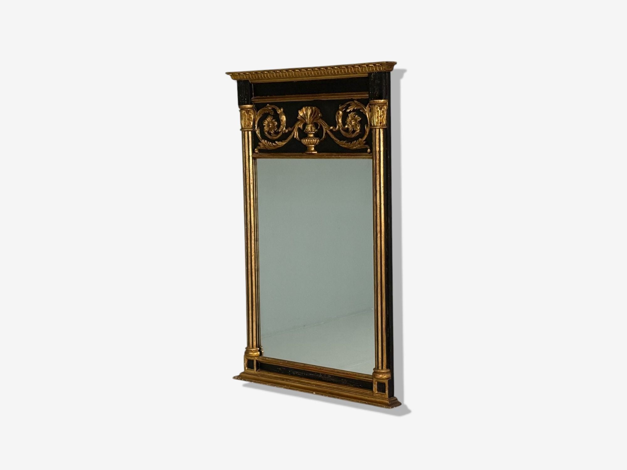Neoclassical Style, Trumeau Mirror, Black Painted Wood, Giltwood, Italy, 20th C.