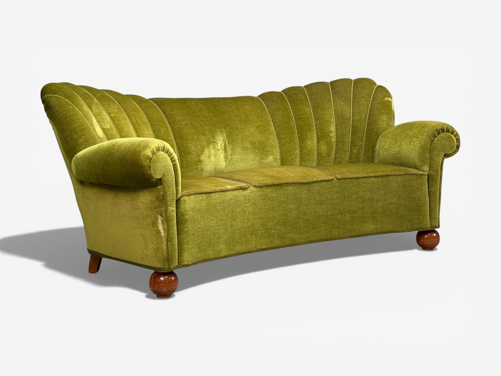 Swedish Modern, Sofa, Green Velvet, Elm, Sweden, 1940s