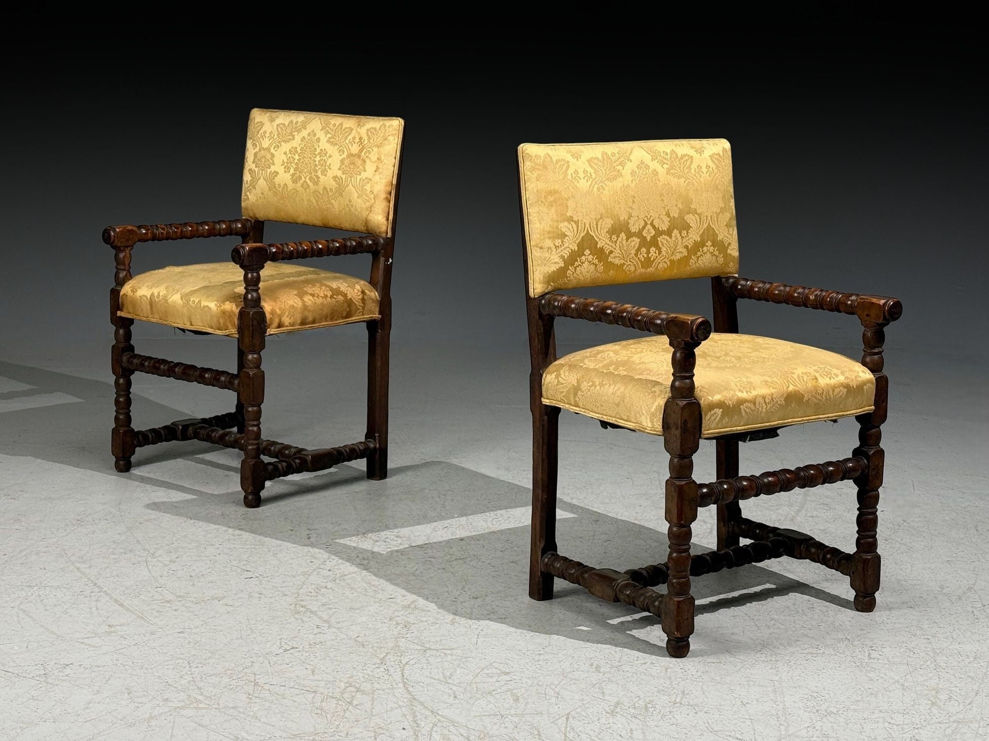 Louis XIII, Barley Twist Occasional Chairs, Fabric, Cherry, France, 17th c.