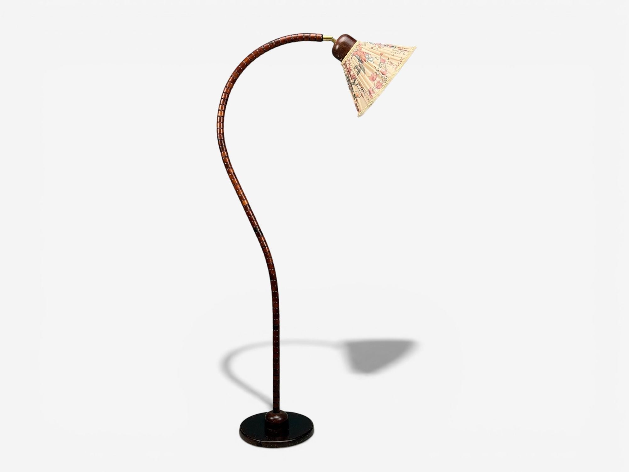 Markslöjd Attribution, Floor Lamp, Stained Wood, Fabric, Sweden, 1970s