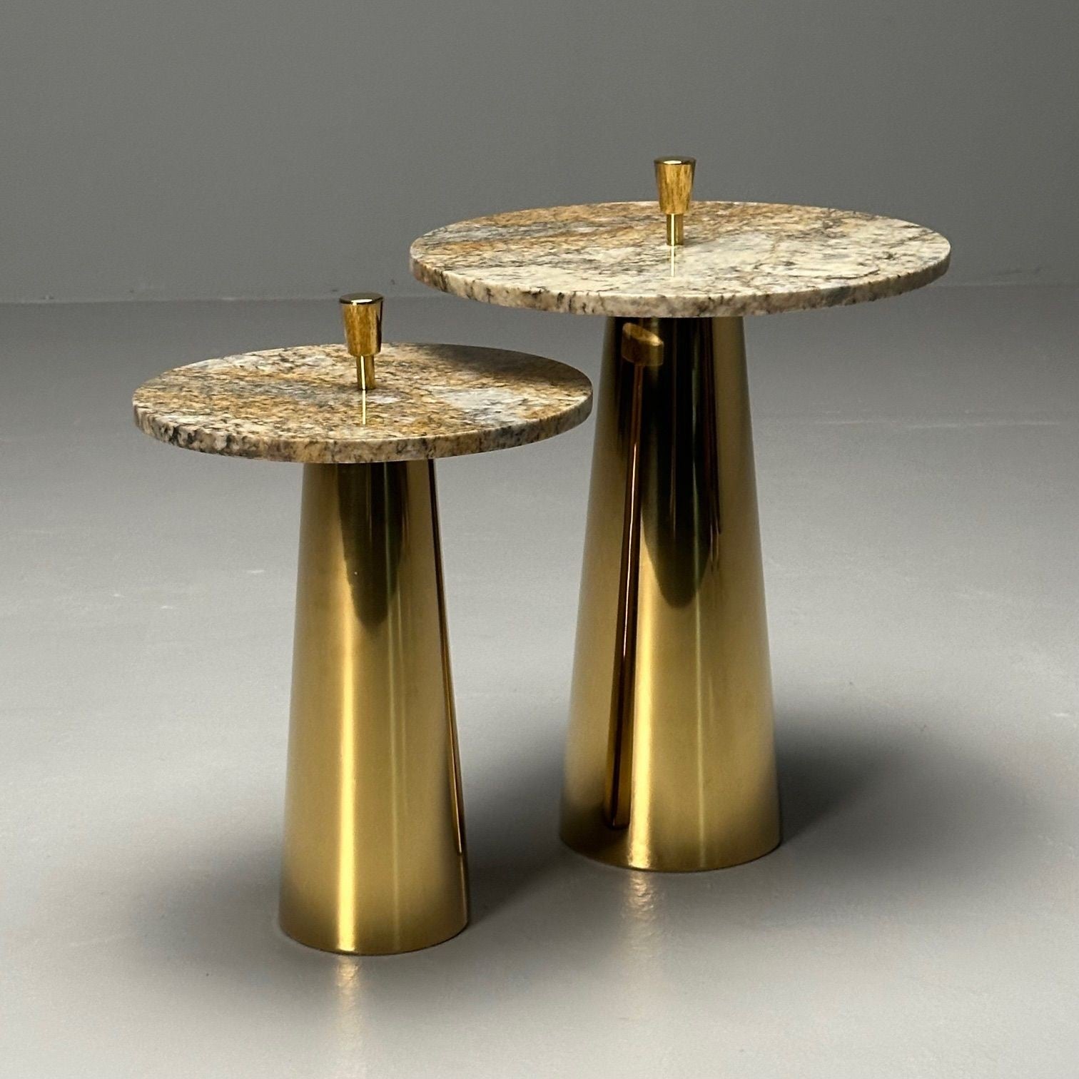 Italian Mid-Century Modern Style, Contemporary, Nesting Side Tables, Brass