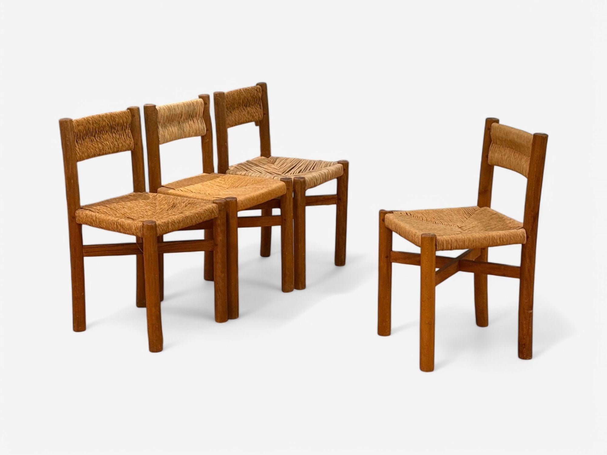 Charlotte Perriand, French Mid-Century, Early Straw-Back Meribel Chairs c. 1946