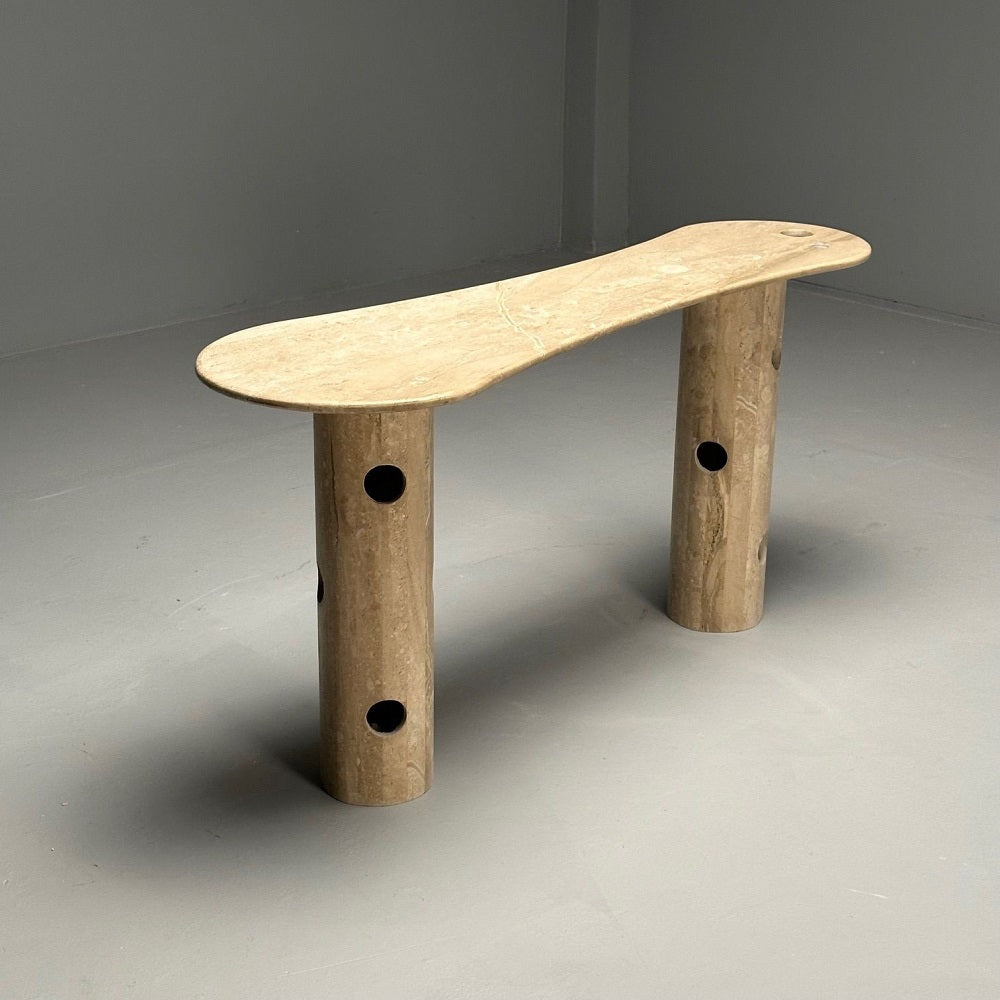 Contemporary, Organic Modern, Console Table, Double Pedestal, Beige Marble