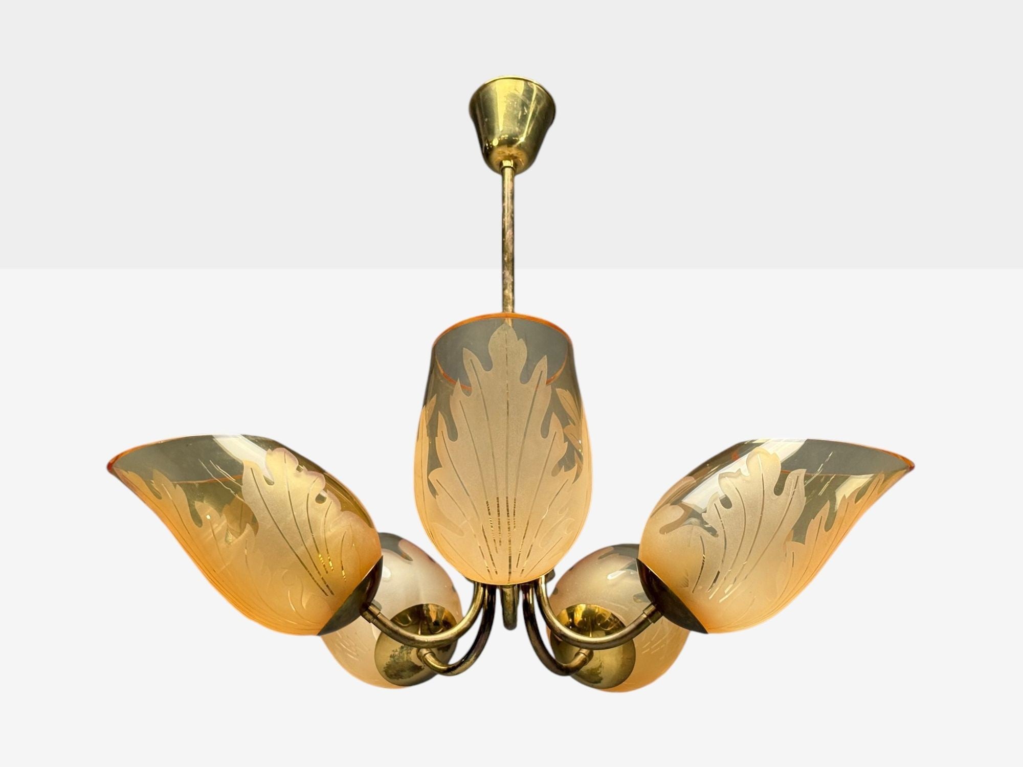 Carl Erik Bodén, Chandelier, Brass, Glass, Sweden, 1940s