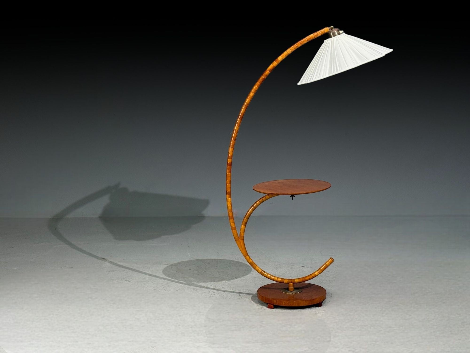Swedish Modern, Floor Lamp with Shelf, Birch, Brass, Sweden, 1930s