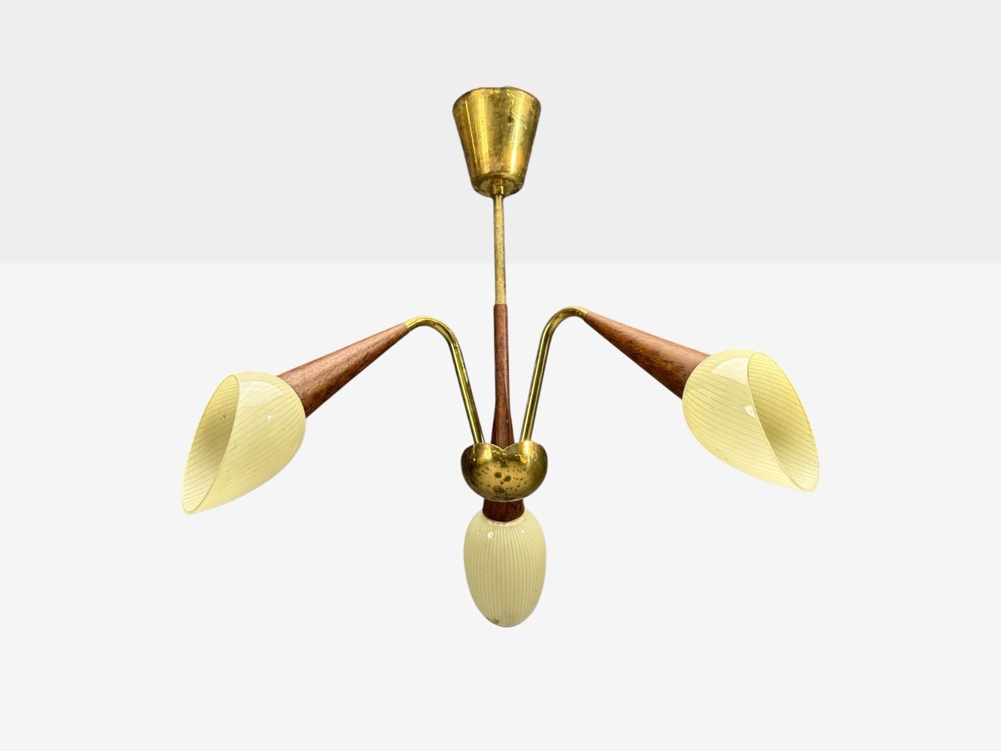 Swedish Modern, Pendant Light, Brass, Wood, Glass, Sweden, 1920s