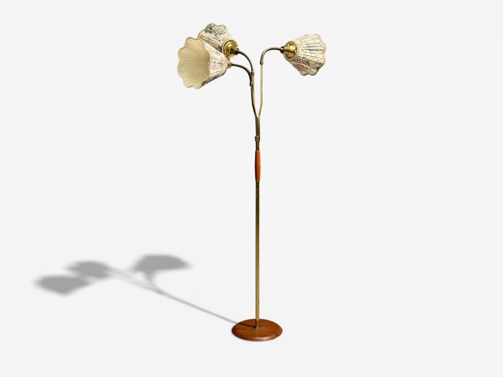 Swedish Modern, Adjustable Floor Lamp, Wood, Metal, Fabric, Sweden, 1950s