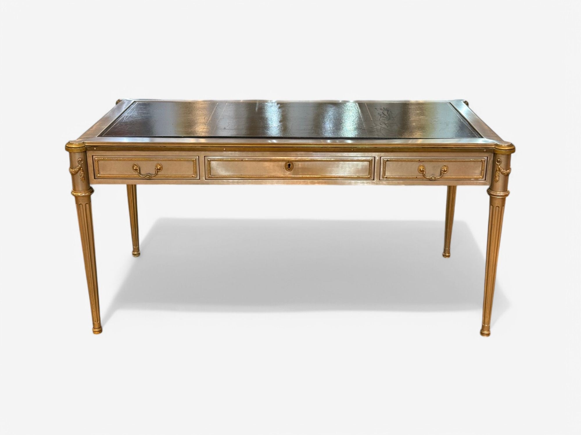 John Vesey, Louis XVI Style, Steel, Bronze, Rare Writing Desk, USA, 1960s