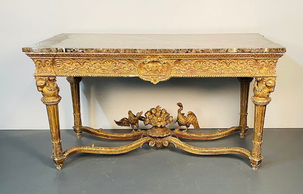 Italian Louis XVI Style Giltwood Console / Center Table, Hand Carved, Figural