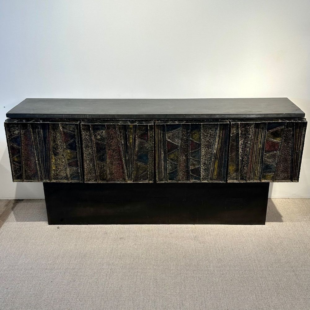 Paul Evans, Brutalist Mid-Century Modern, Deep Relief Sideboard, Steel, 1967