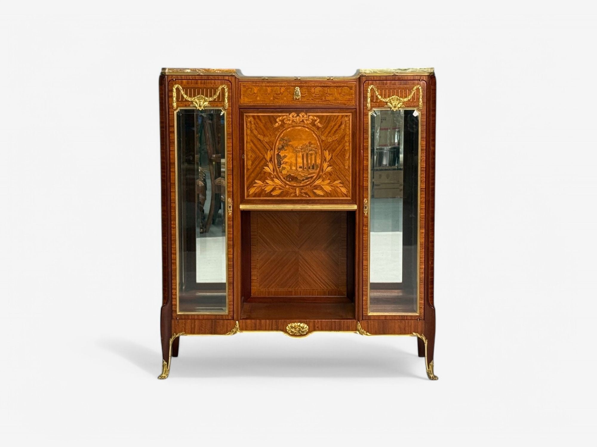 Haentges Frères, Louis XVI, Marquetry, Bronze, Vitrine Cabinets, Paris, 19th C.