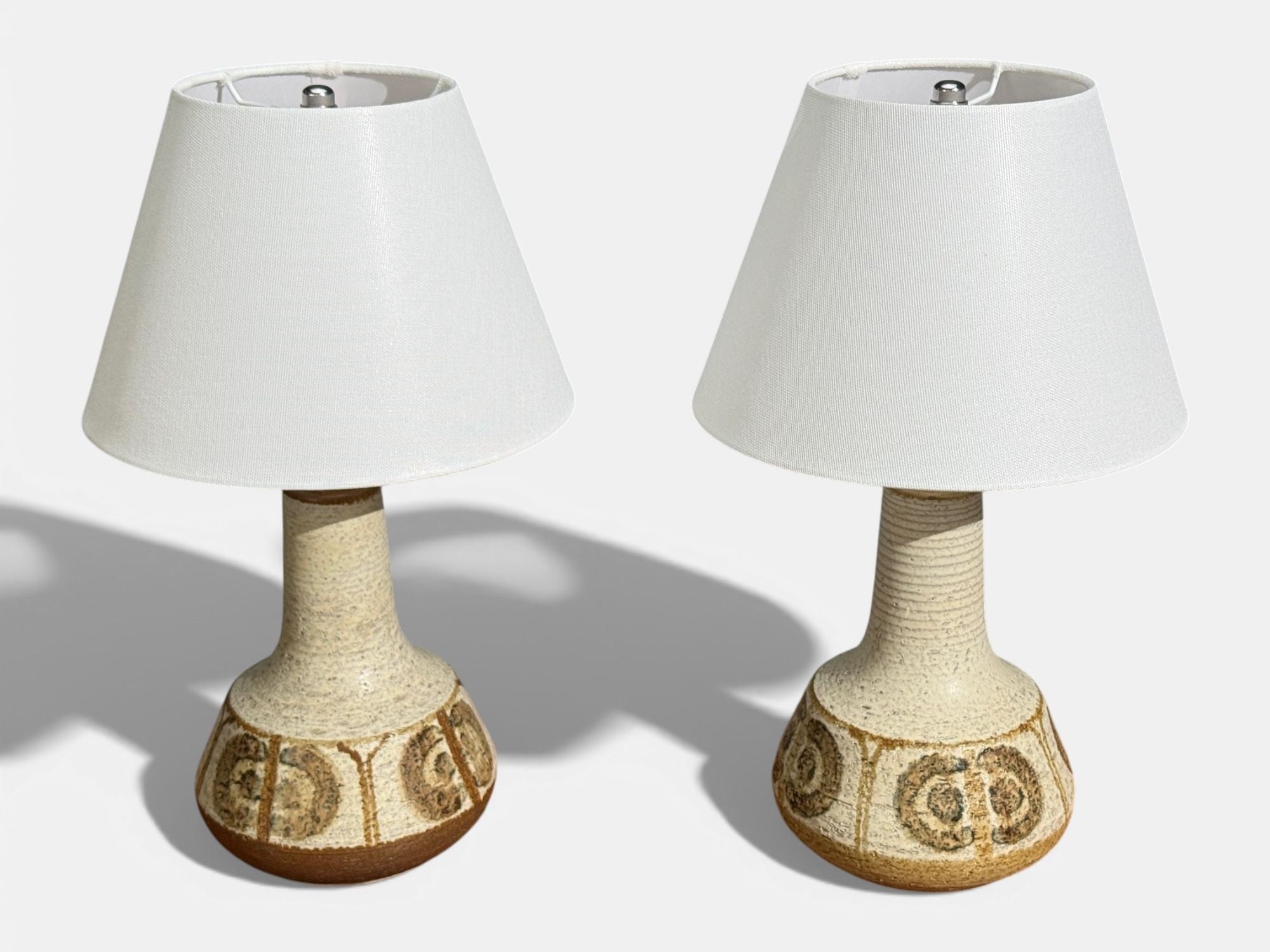 Svend Aage Jensen, Table Lamps, Beige Stoneware, Denmark, 1960s
