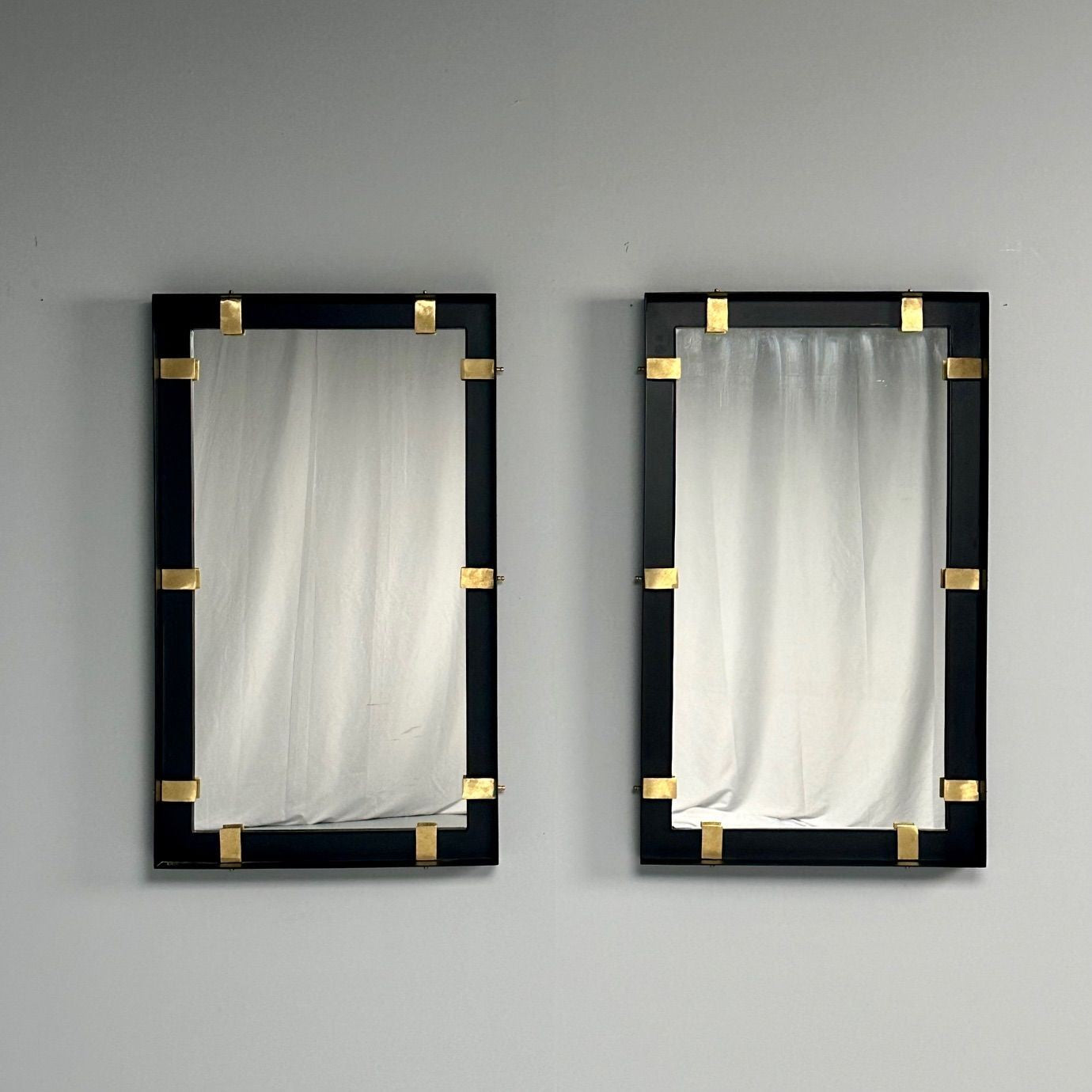 Contemporary, Industrial Modern, Rectangular Wall Mirrors, Steel, Brass