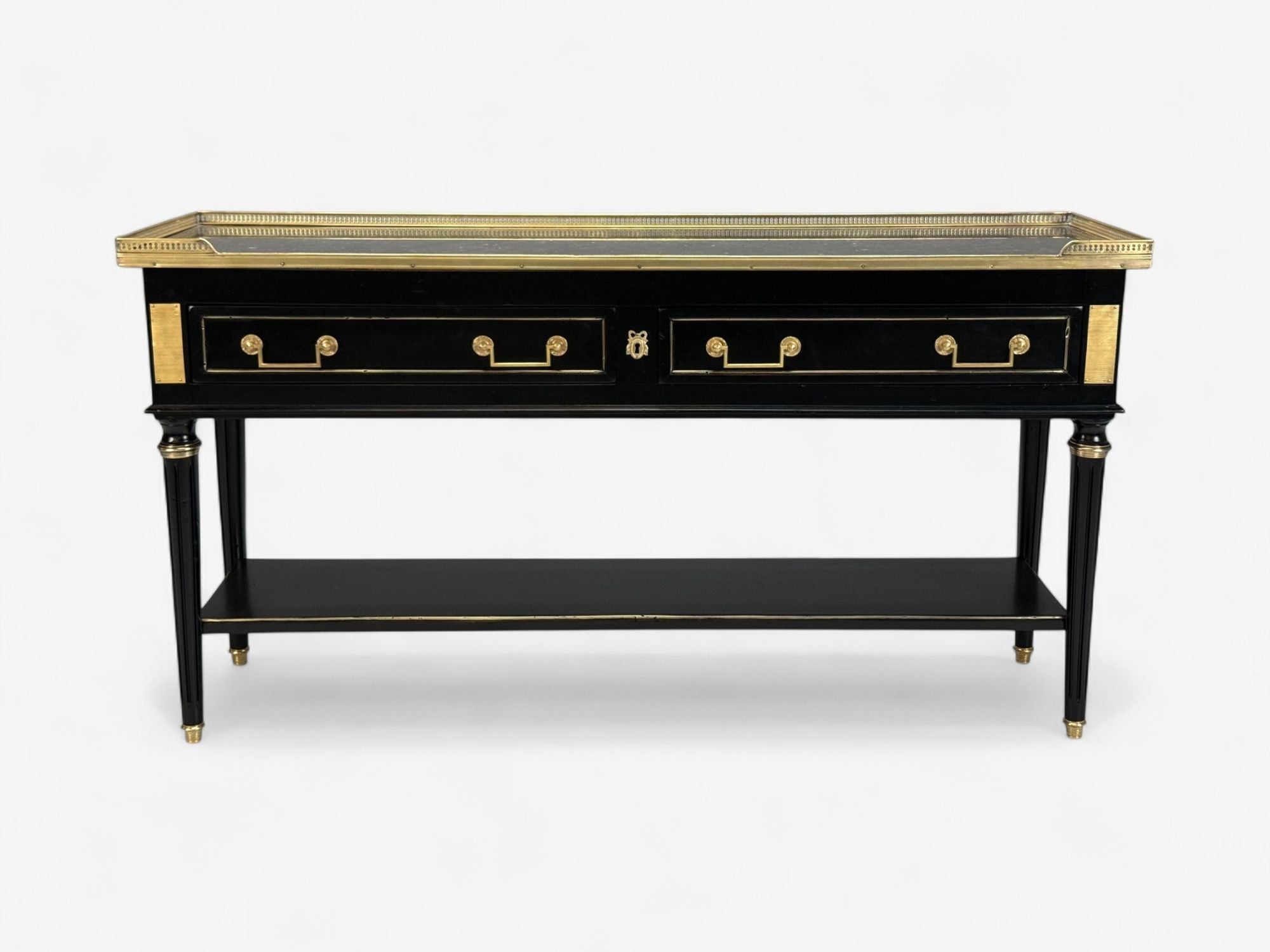 Louis XVI, Hollywood Regency, Bronze, Marble, Ebonized Console, France, 1930s