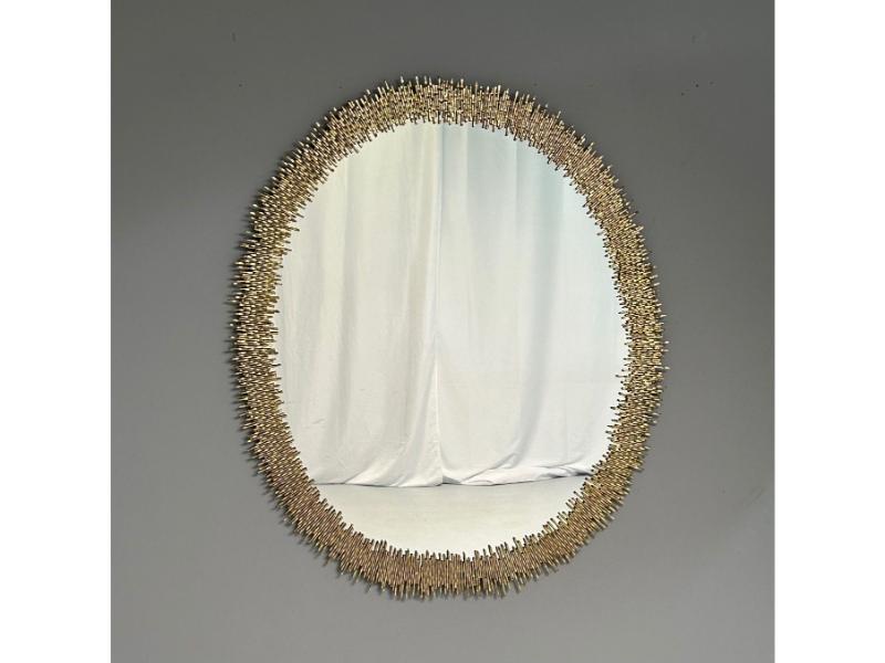 Hollywood Regency Style, Brutalist Modern, Round Wall Mirrors, Brass Star Motif
