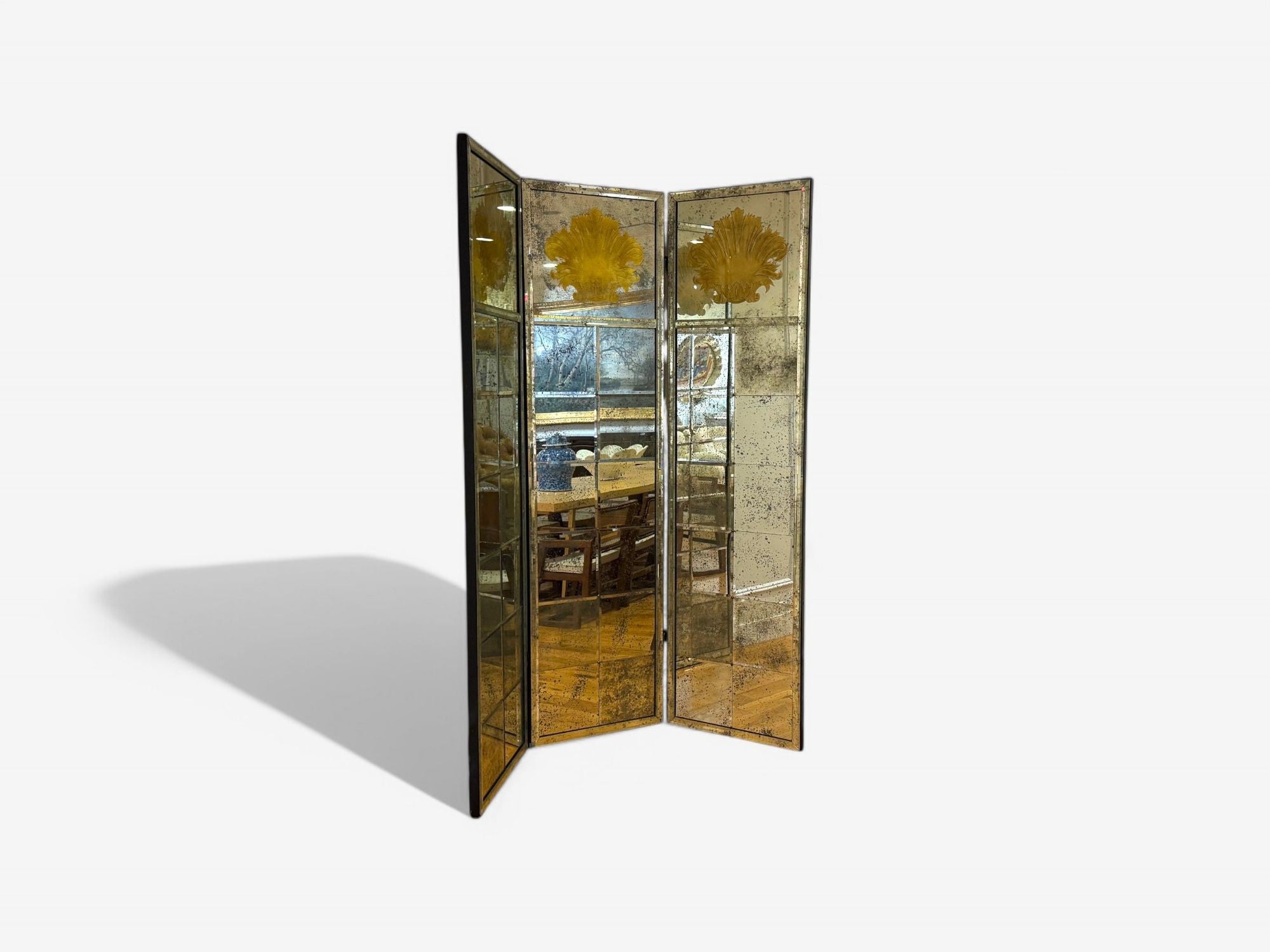 Art Deco Style, Antique Glass, Distressed Mirror, Room Divider, USA, 20th C.