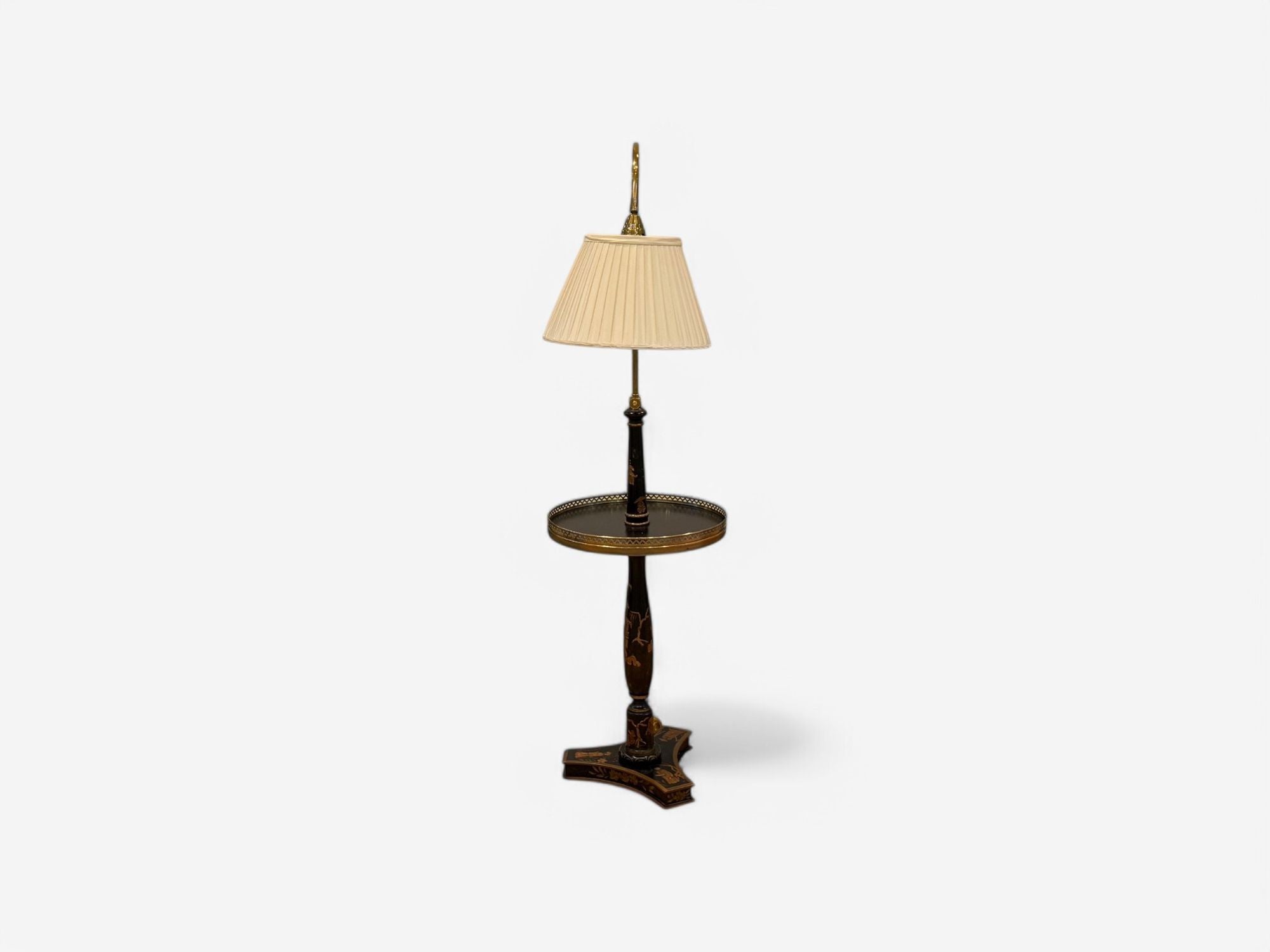 Chinoiserie Style, Crackle Lacquer, Giltwood, Floor Lamp with Shelf, USA, 20th C