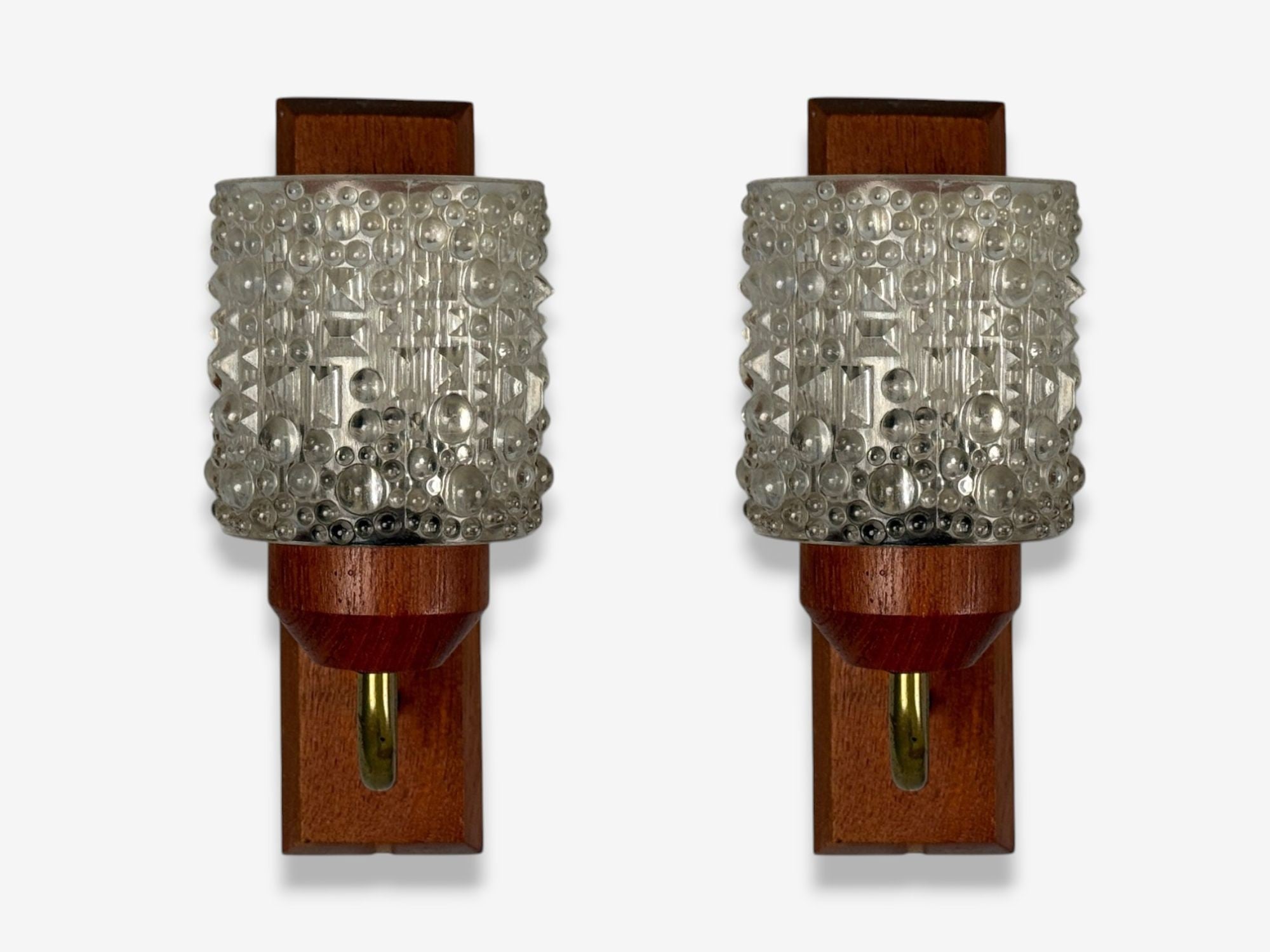 Danish Modern, Teak, Brass, Glass, Wall Lights, Denmark, 1960s