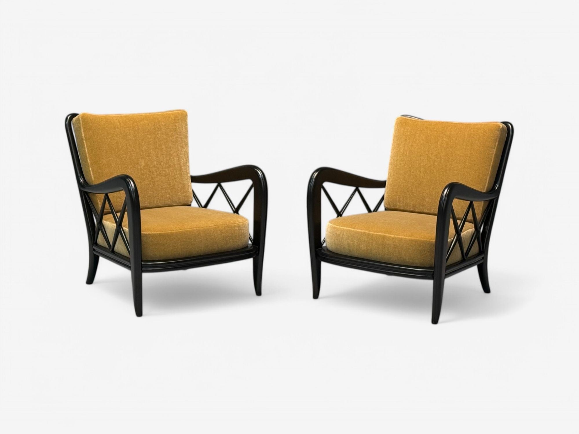 Paolo Buffa attr, Italian Mid-Century Modern, Camel Mohair, Lounge Chairs, 1940s