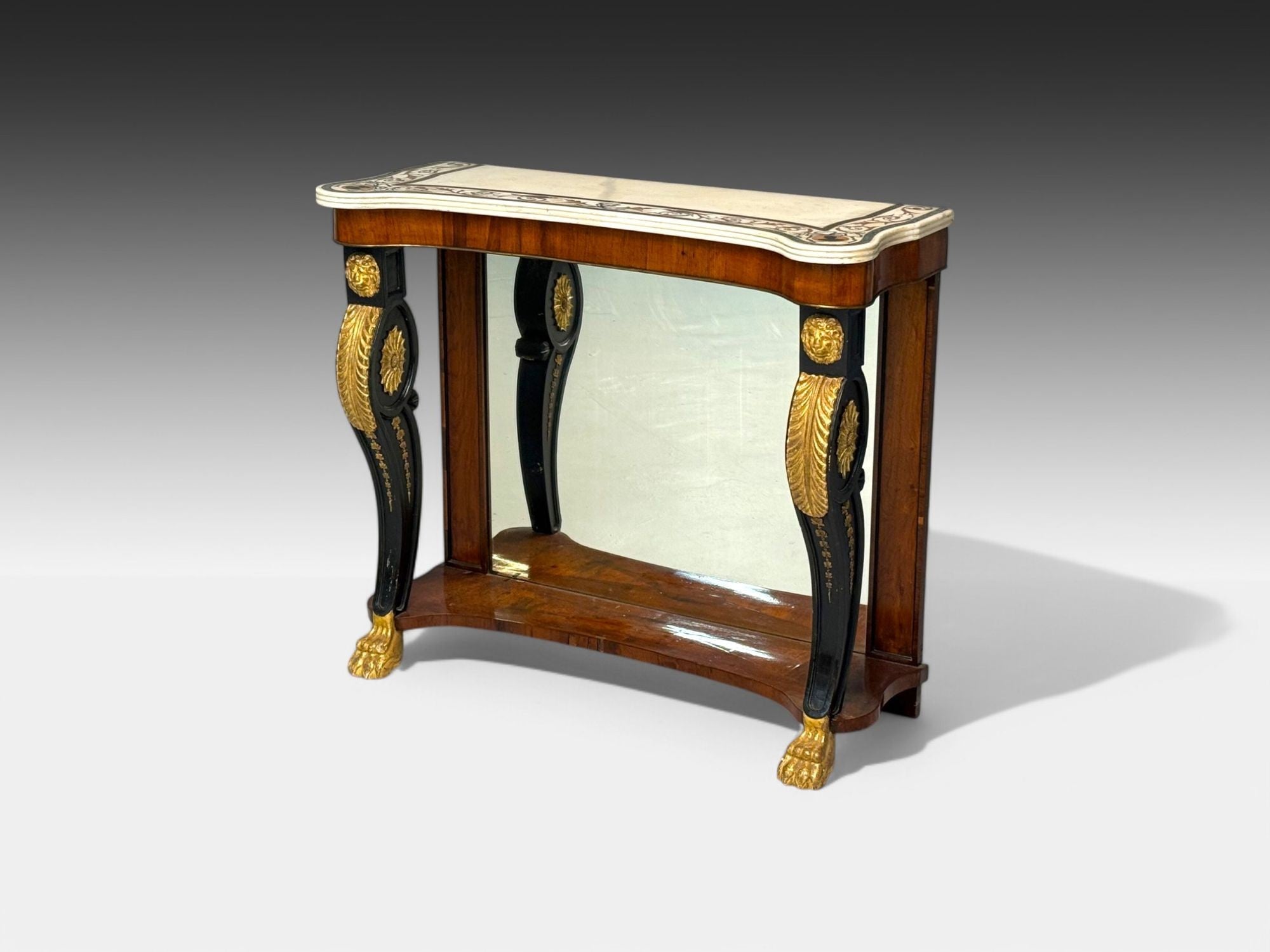 Pietto Bossi attr, Scagliola Marble, Giltwood, Mirrored Consoles, Italy, 18th c