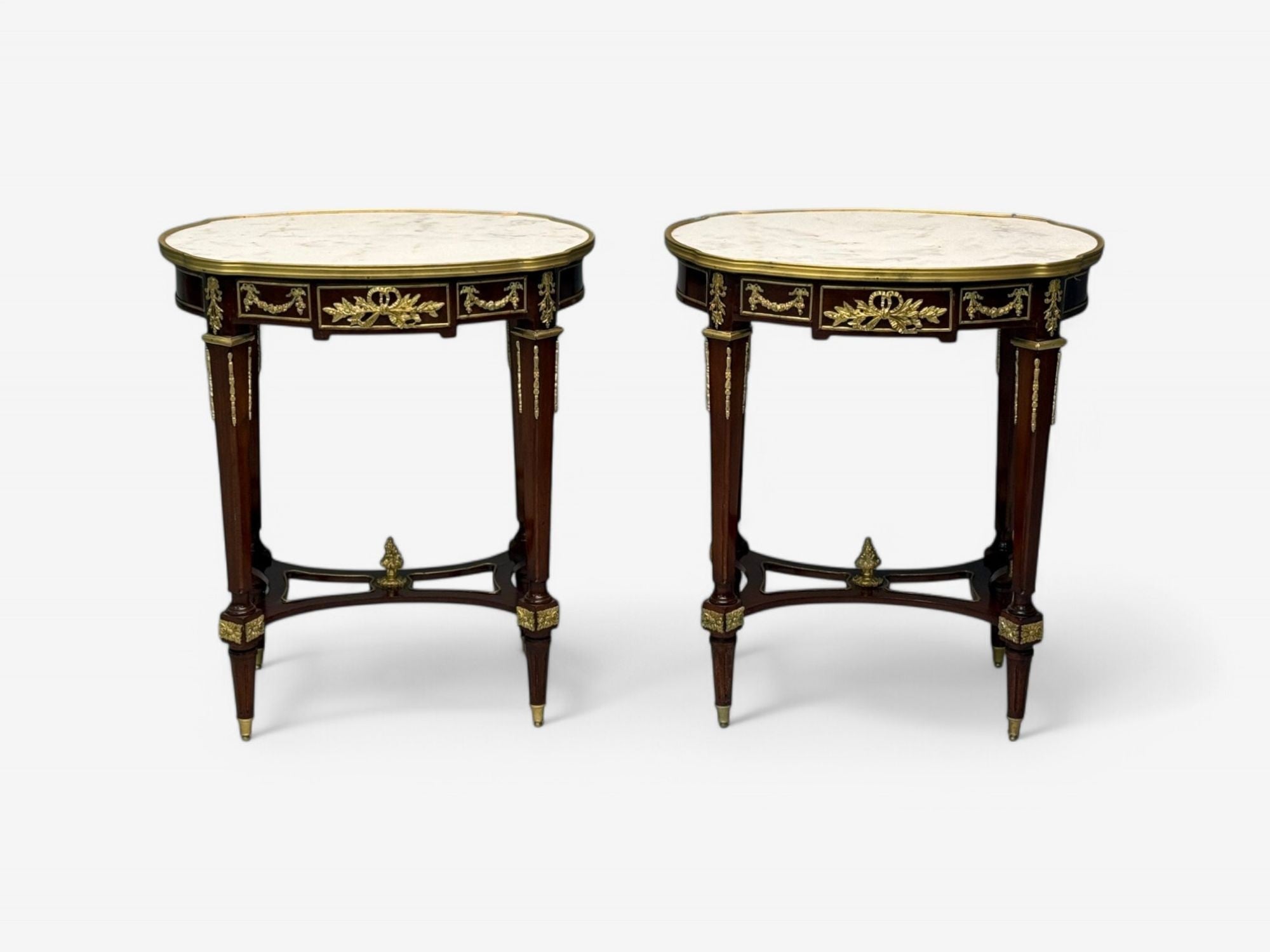 Louis XVI Style, Mahogany, Dore Bronze, Marble, Side Tables, Europe, 1970s