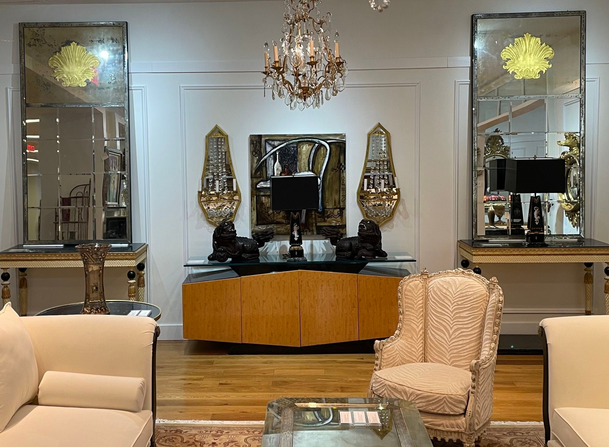 Art Deco Style, Eglomise Glass, Beveled Mirror, Monumental Wall Mirrors, 1960s