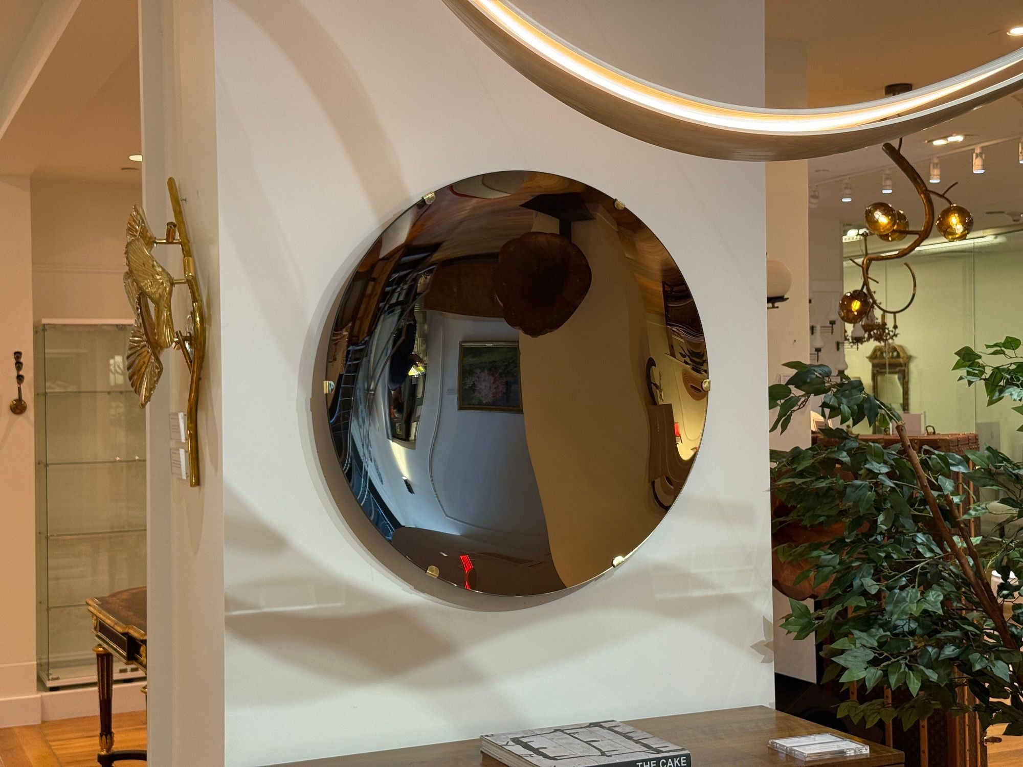 Contemporary, Concave Glass, Brass, Bronze Modern Space Age Wall Mirror