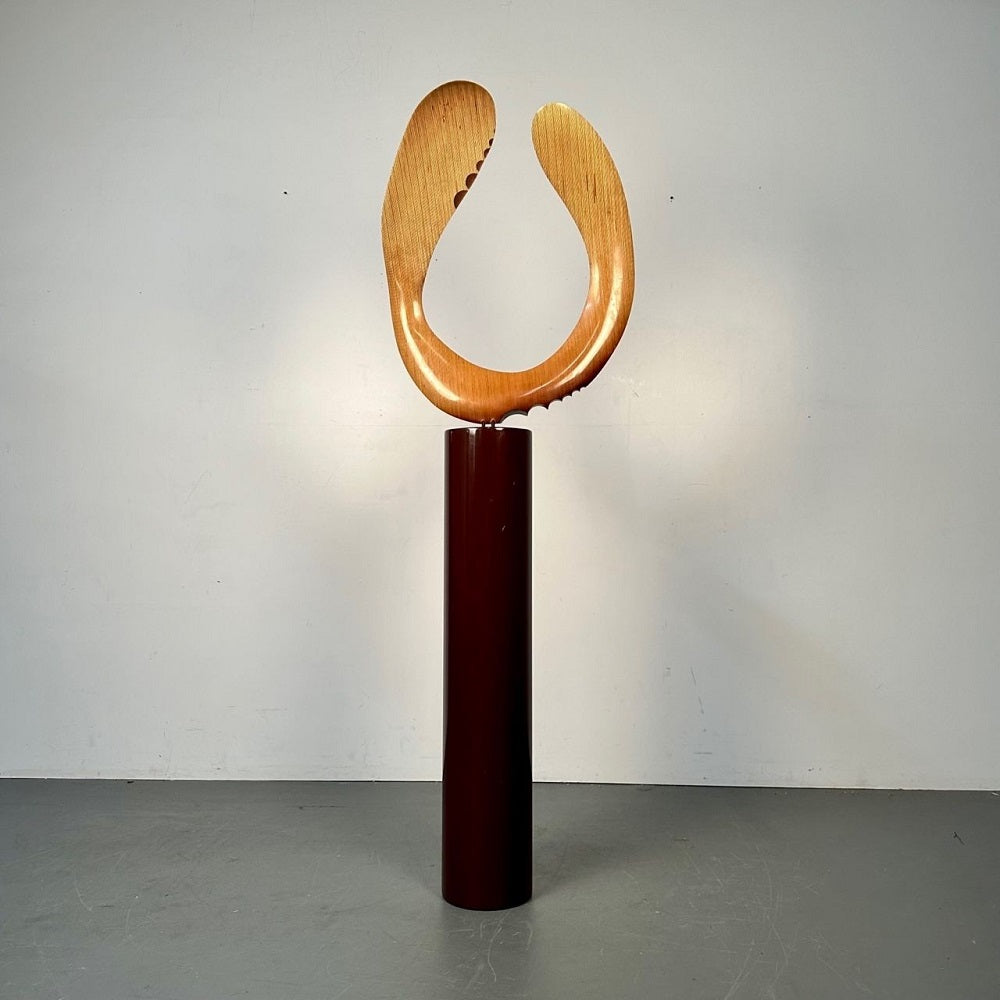 Modern Boomerang Wooden Sculpture on Steel Pedestal by David Hymes, Contemporary