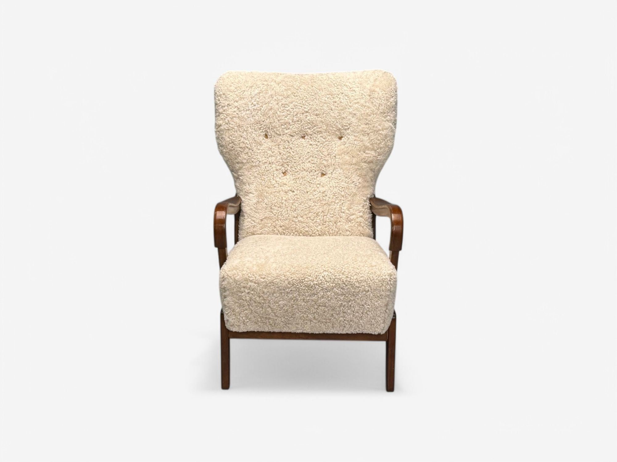 Danish Mid-Century Modern, Beige Sheepskin, Beech, Lounge Chair, Denmark, 1960s