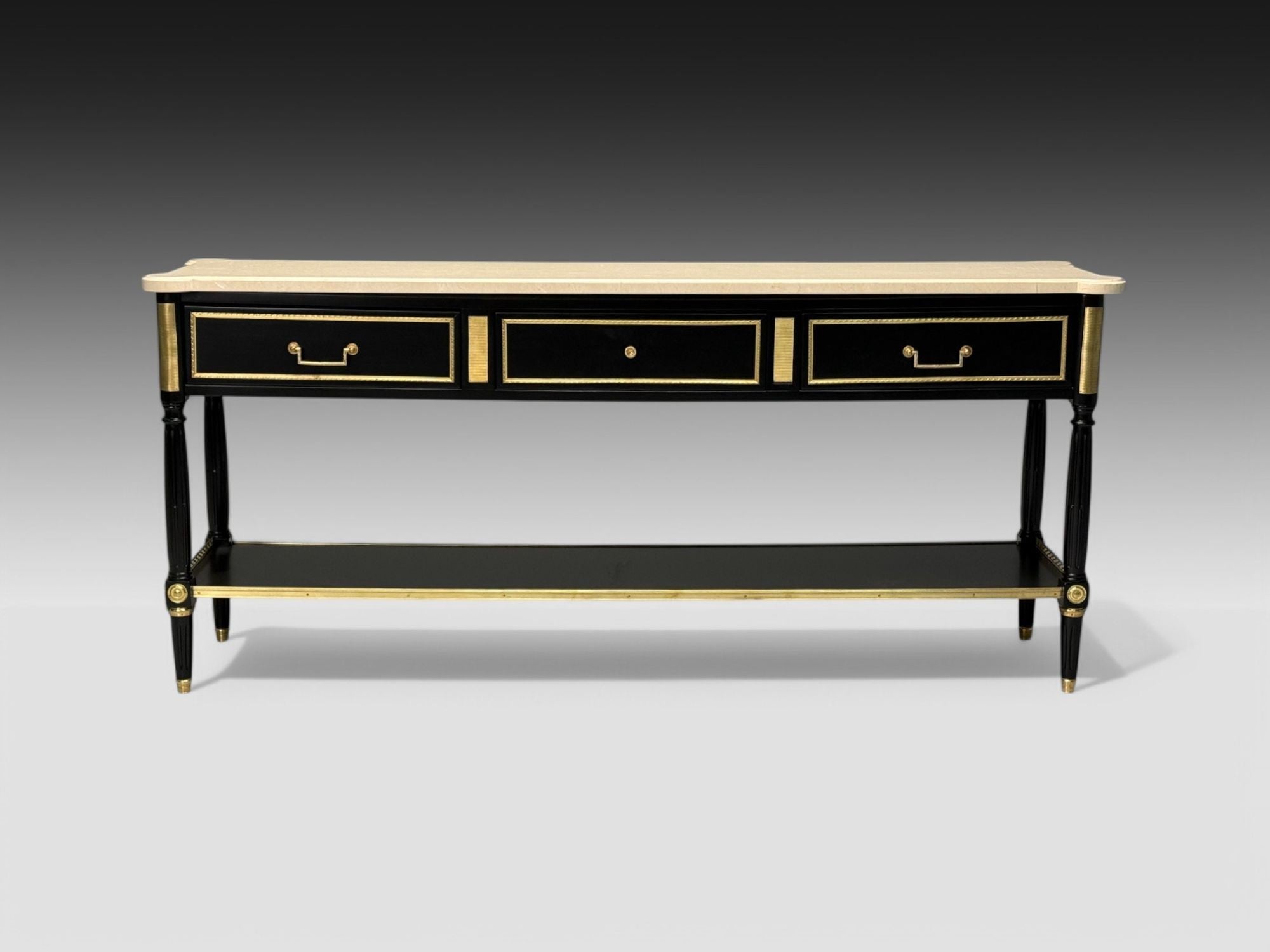 Maison Jansen attr, Hollywood Regency, Satin Black Mahogany, Large Console Table