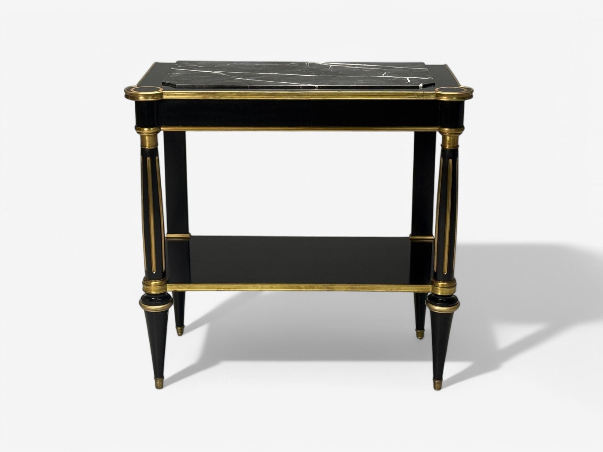 Hollywood Regency Style, Black Lacquer, Marble, Console Table, USA, 1960s