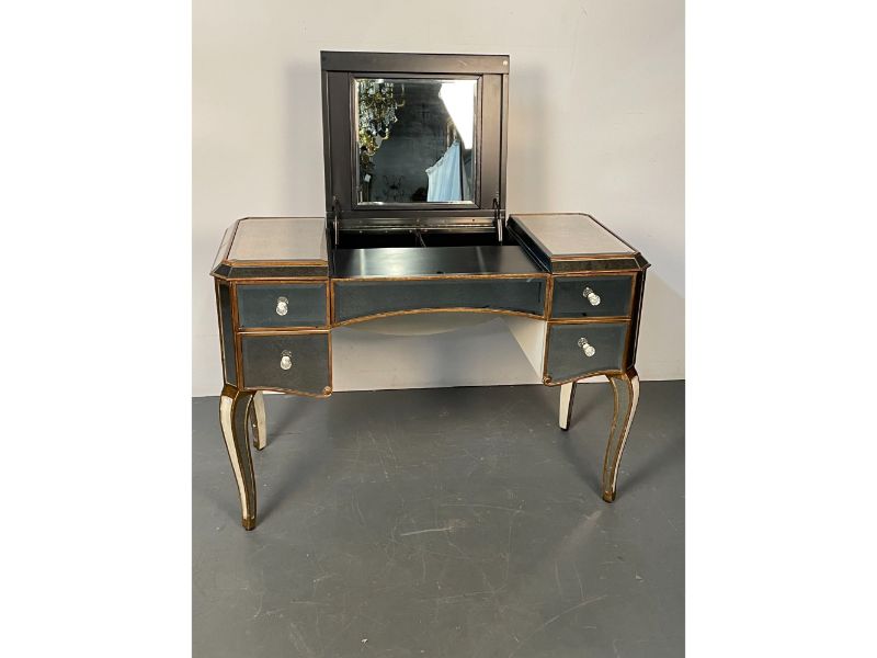 Hollywood Regency Style Mirrored Vanity or Desk, Giltwood Accent