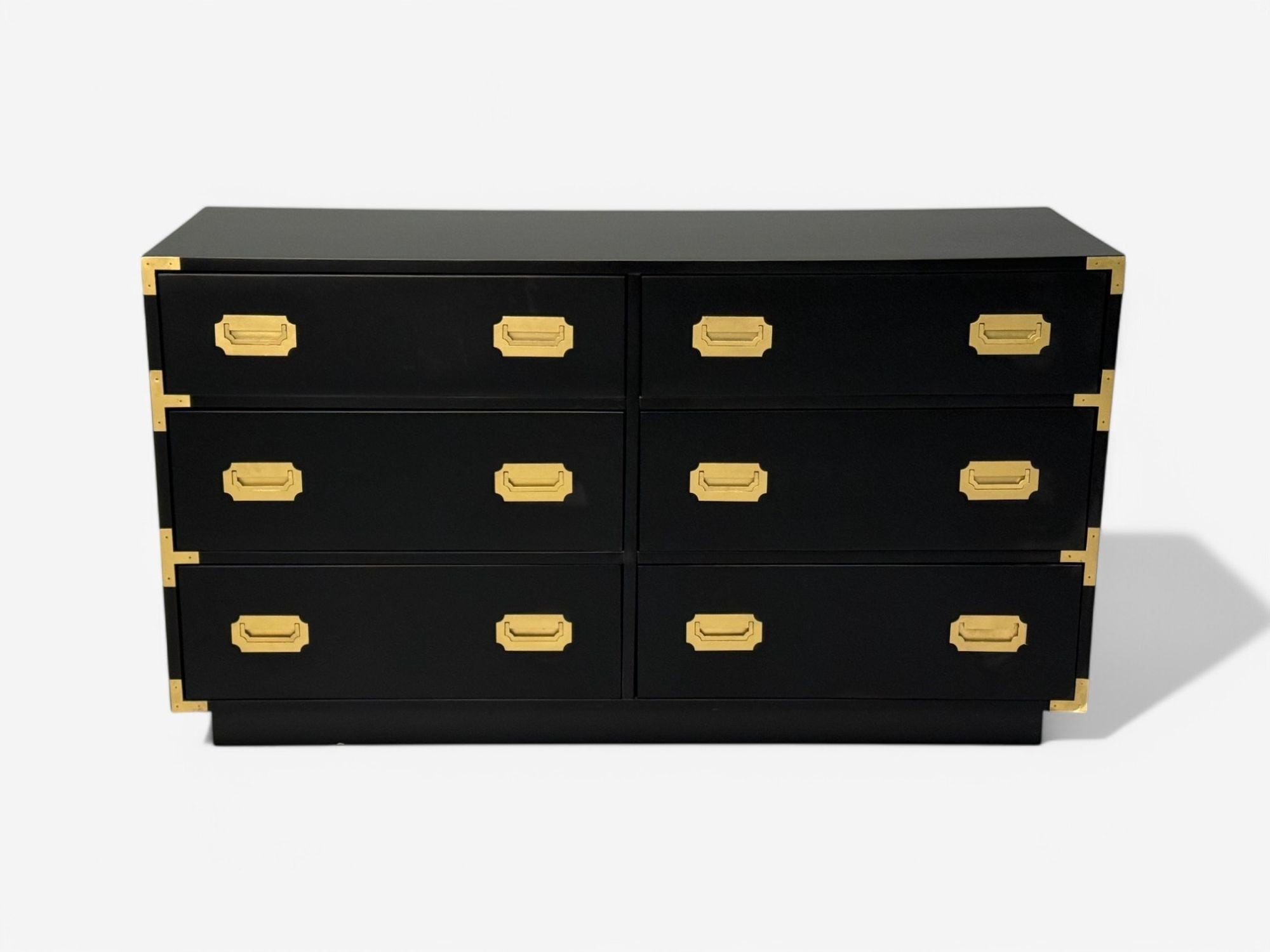Hollywood Regency, Satin Black Wood, Brass, Campaign Dresser USA, 1970s