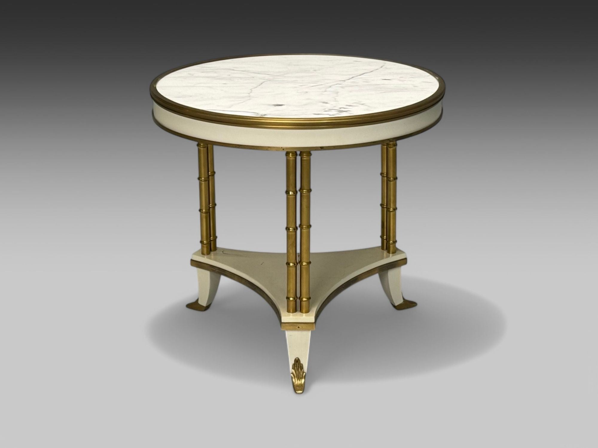 Maison Jansen Style, Hollywood Regency, White Lacquer, Brass, Bouilliote Table