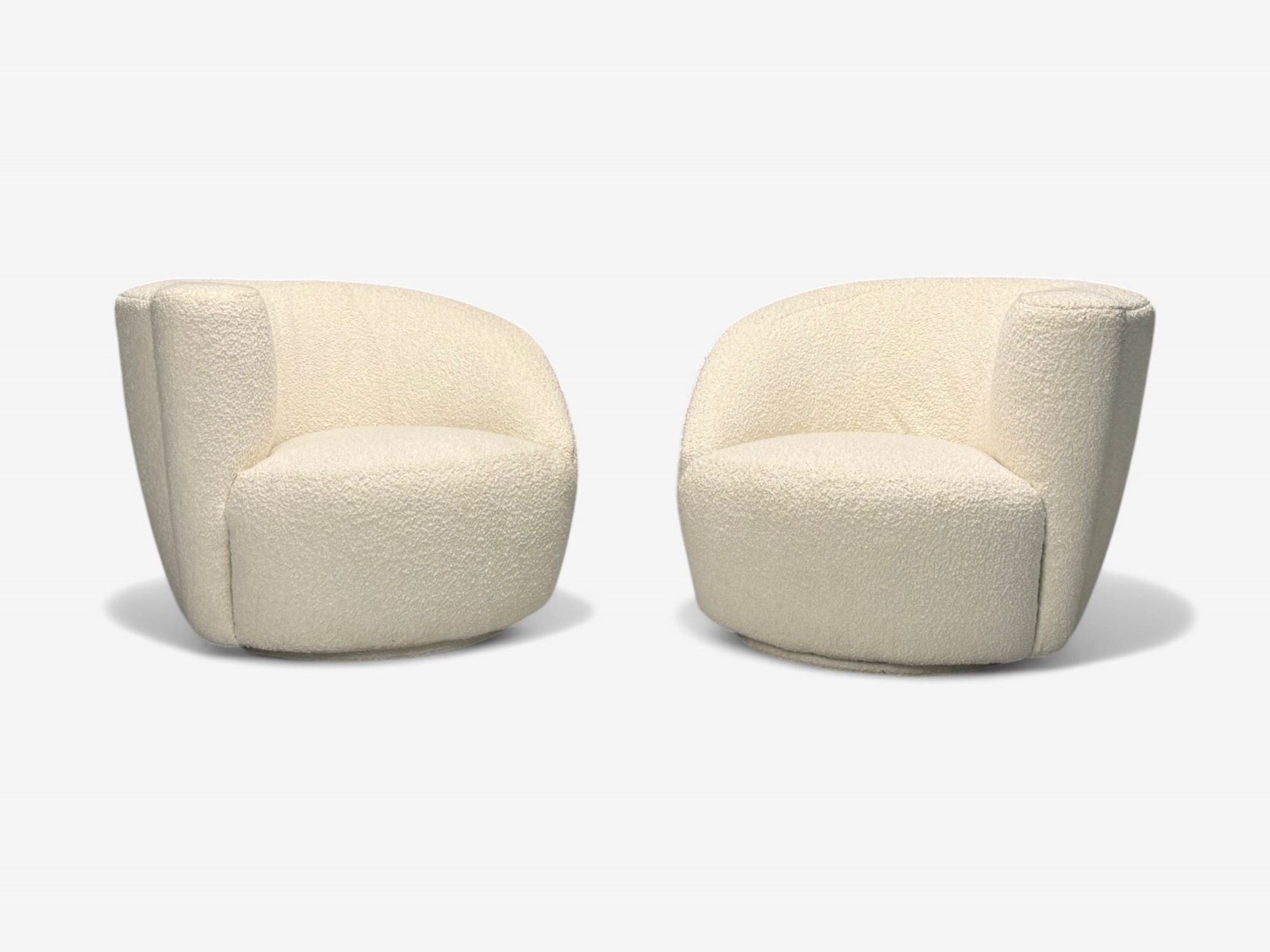 American Mid-Century Modern, White Bouclé, Nautilus Swivel Chairs, USA, 1970s