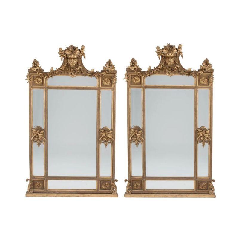 Pair of Palatial Mirrors Louis XVI Giltwood Hand Carved, Pier / Console / Wall