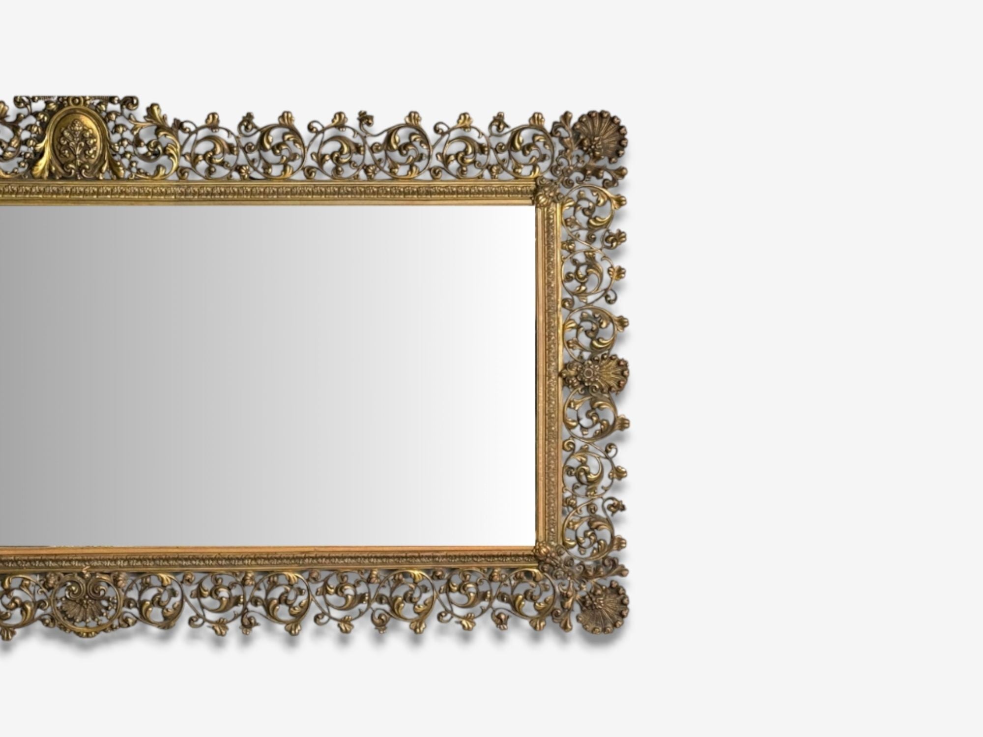 Rococo Style, Patinated Bronze, Large Ornate Wall Mirror, France, 1930s