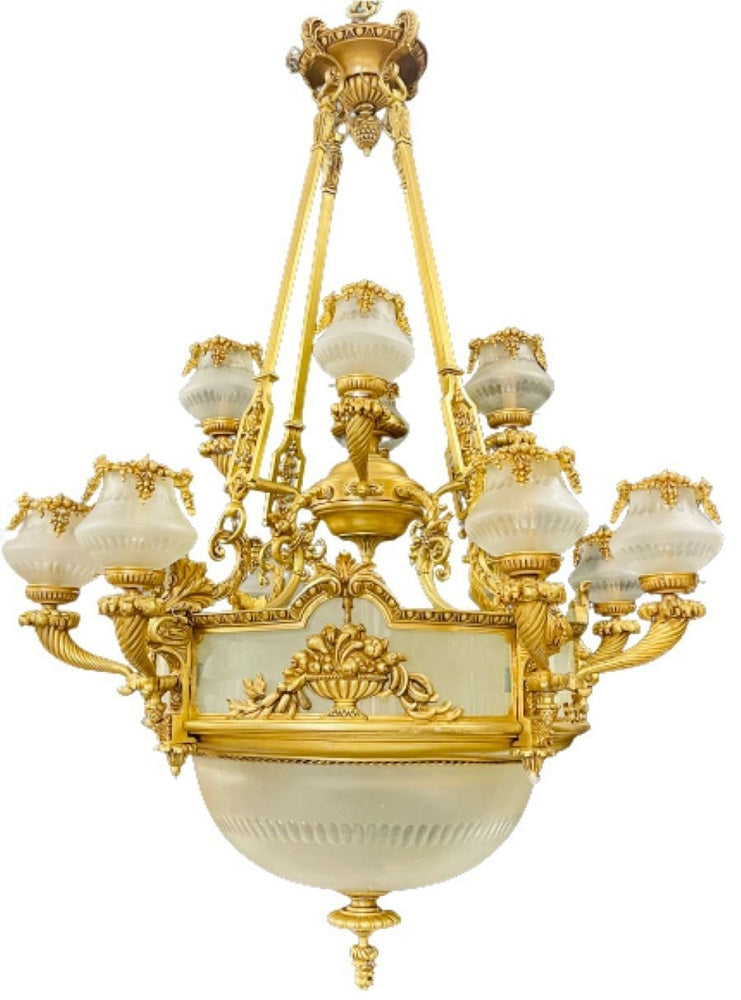 Pair of Louis XVI Style Bronze Chandeliers