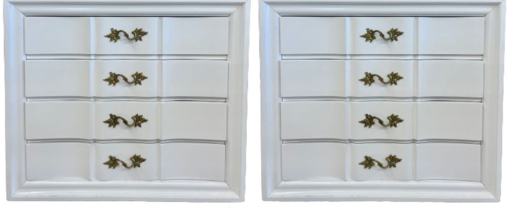 Pair of Hollywood Regency Style White Lacquered Dressers or Commode Chest
