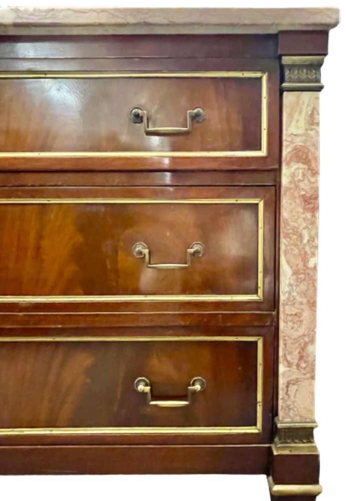 Marble Top Bronze-Mounted Maison Jansen Style Marble Column Front Commode