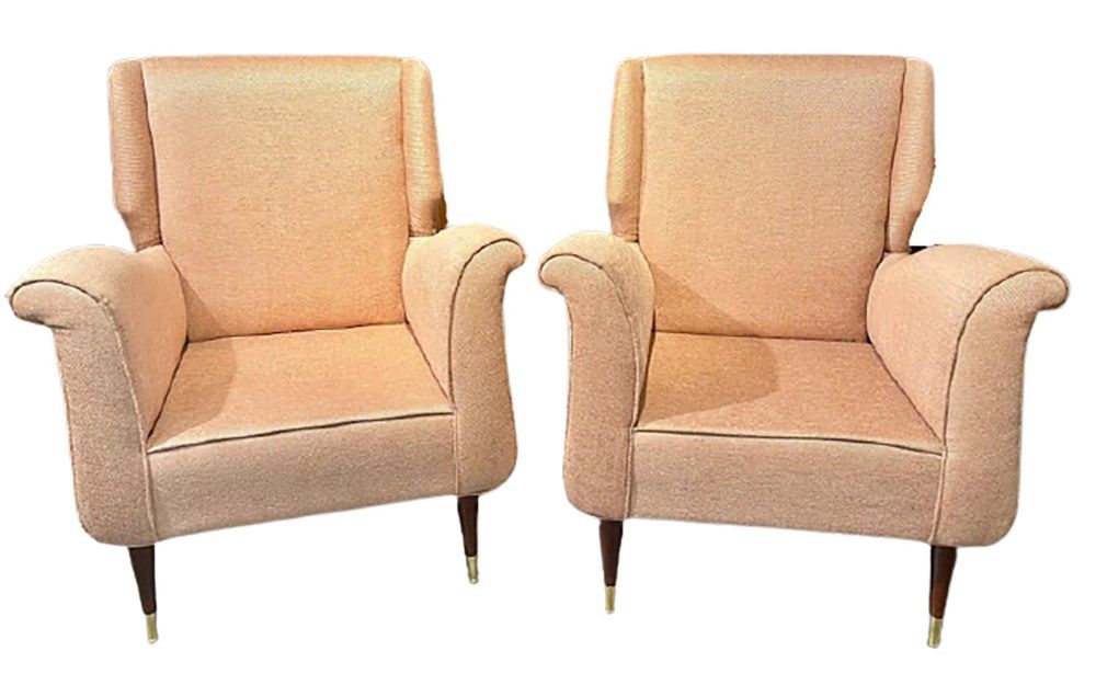 Pair of Mid-Century Modern Gio Ponti Style Armchairs / Wingback Chairs
