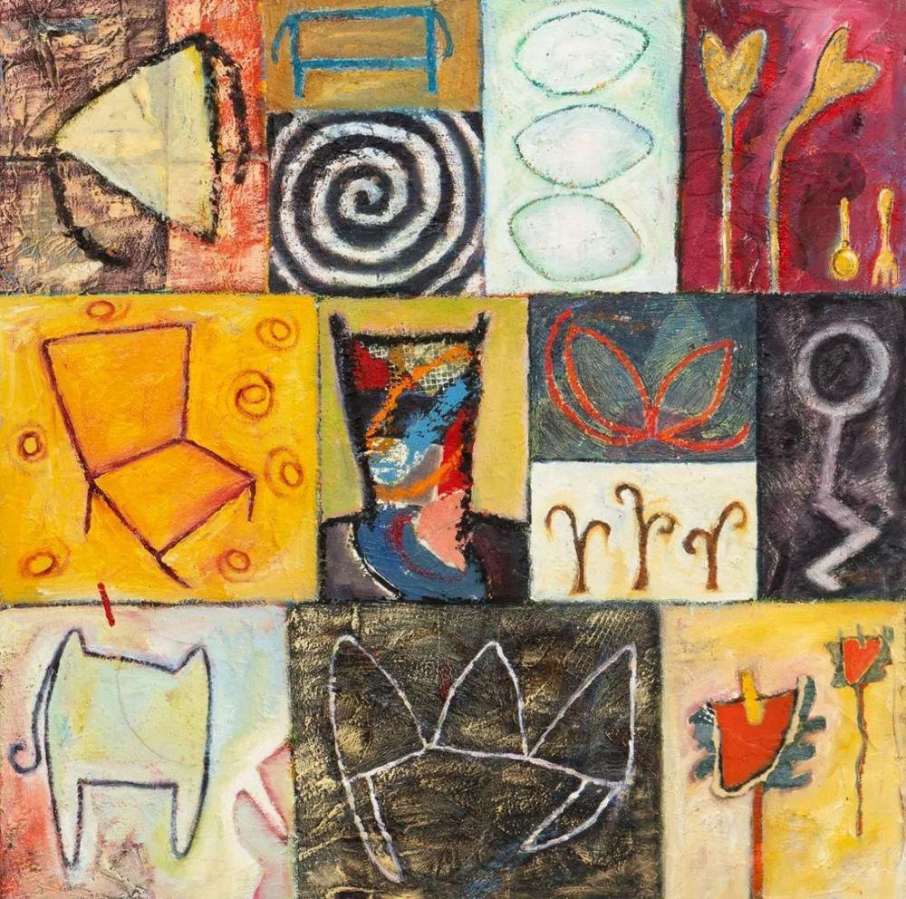 Barbara Fisher Oil on Canvas "ONE STEP, TWO STEP", FRAMED, 2000