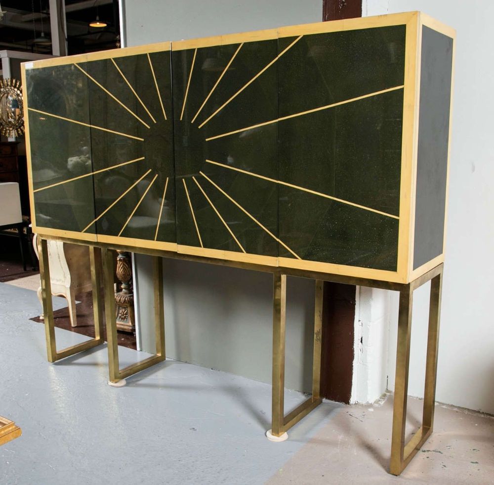 Cabinet on Bronze Stand Monumental Exquisite Sunburst Design