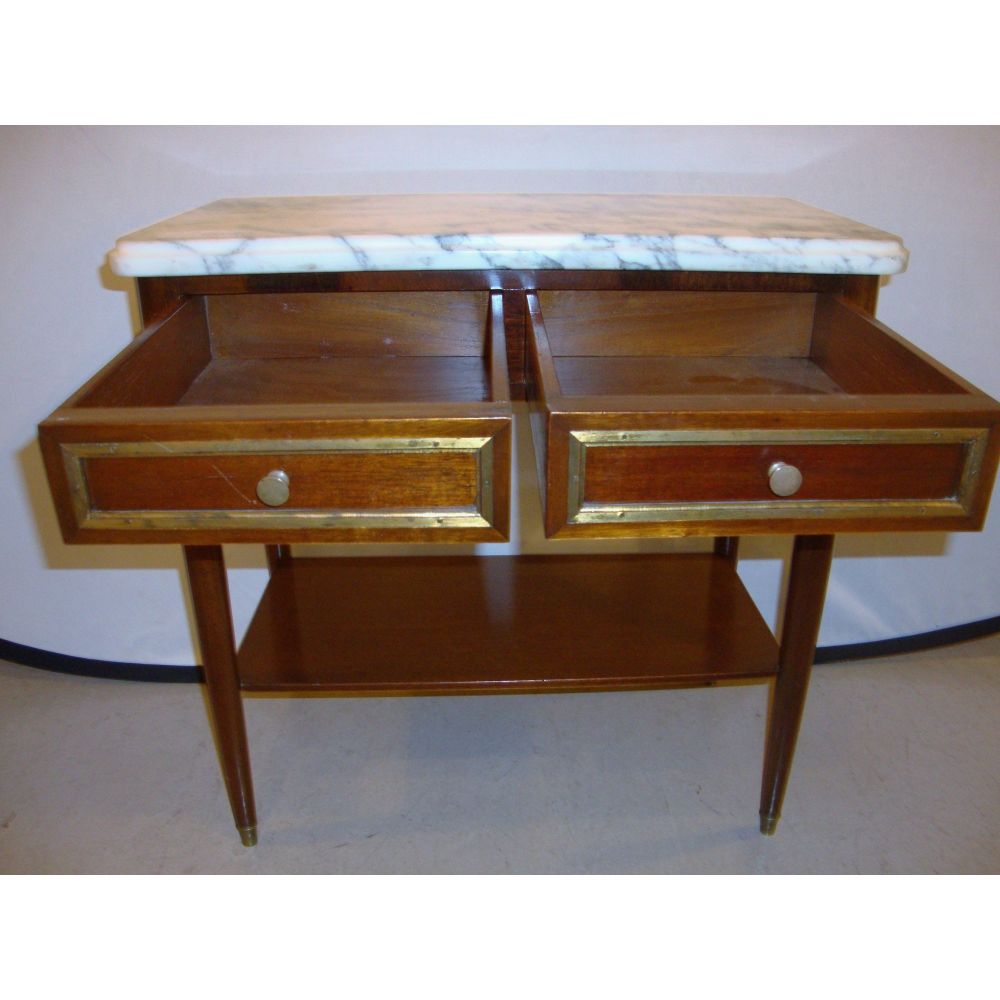 Diminutive Marble-Top Mahogany Stand, End Table in the Manner of Jansen