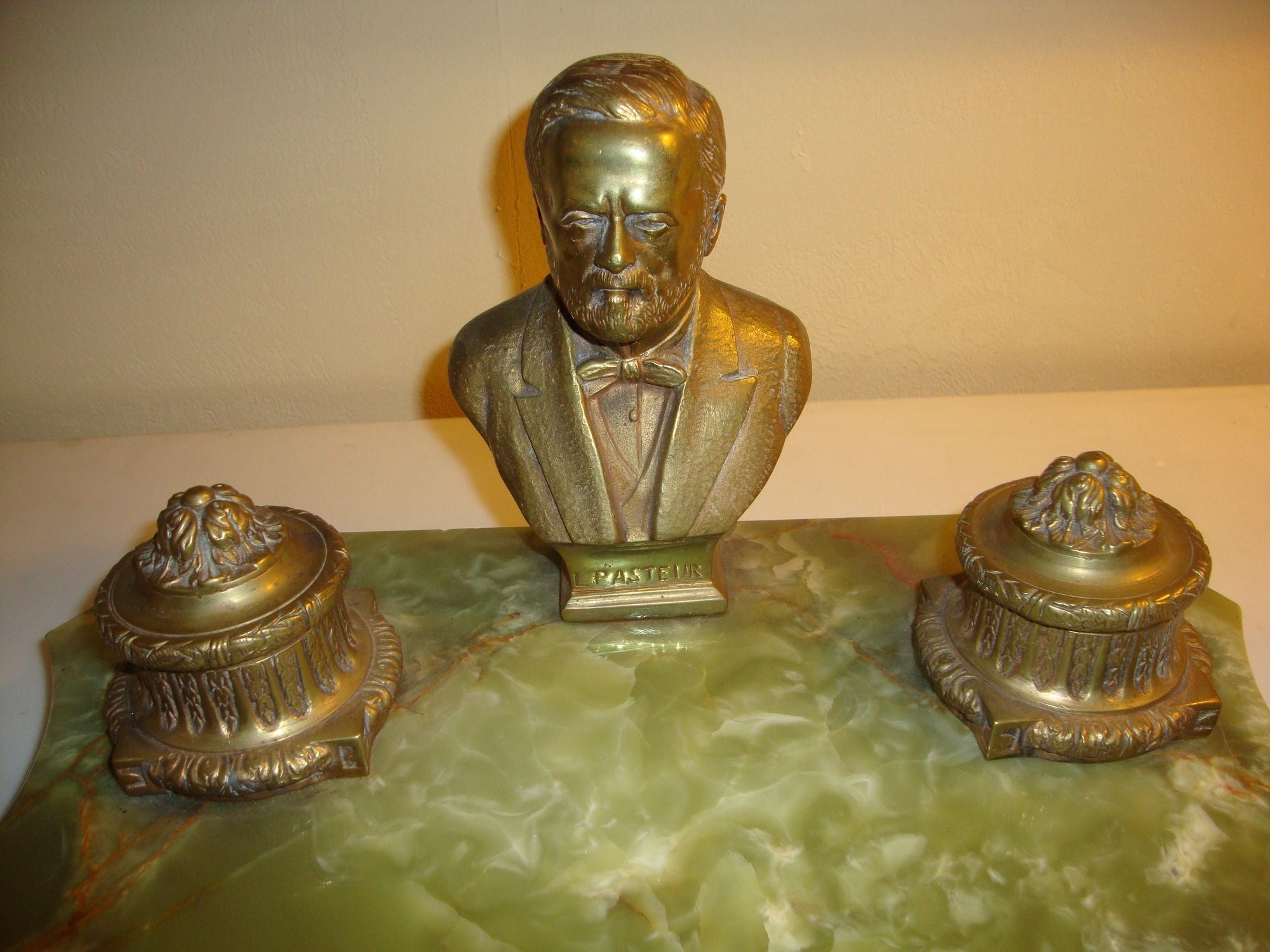 Onyx and Bronze Inkwell Desk Set