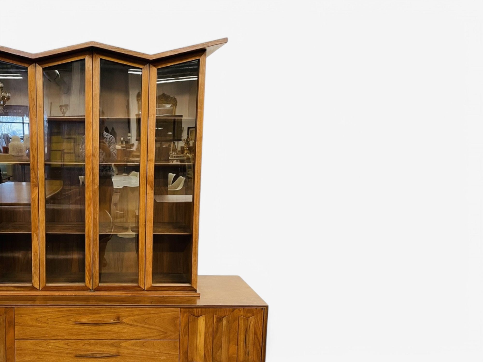 Duiske, Irish Mid Century Modern, Stained Wood, Glass, Breakfront, 1950s