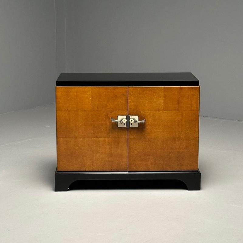 James Mont Style, Art Deco, Cabinet, Black Lacquer, Parquetry, France, 1930s