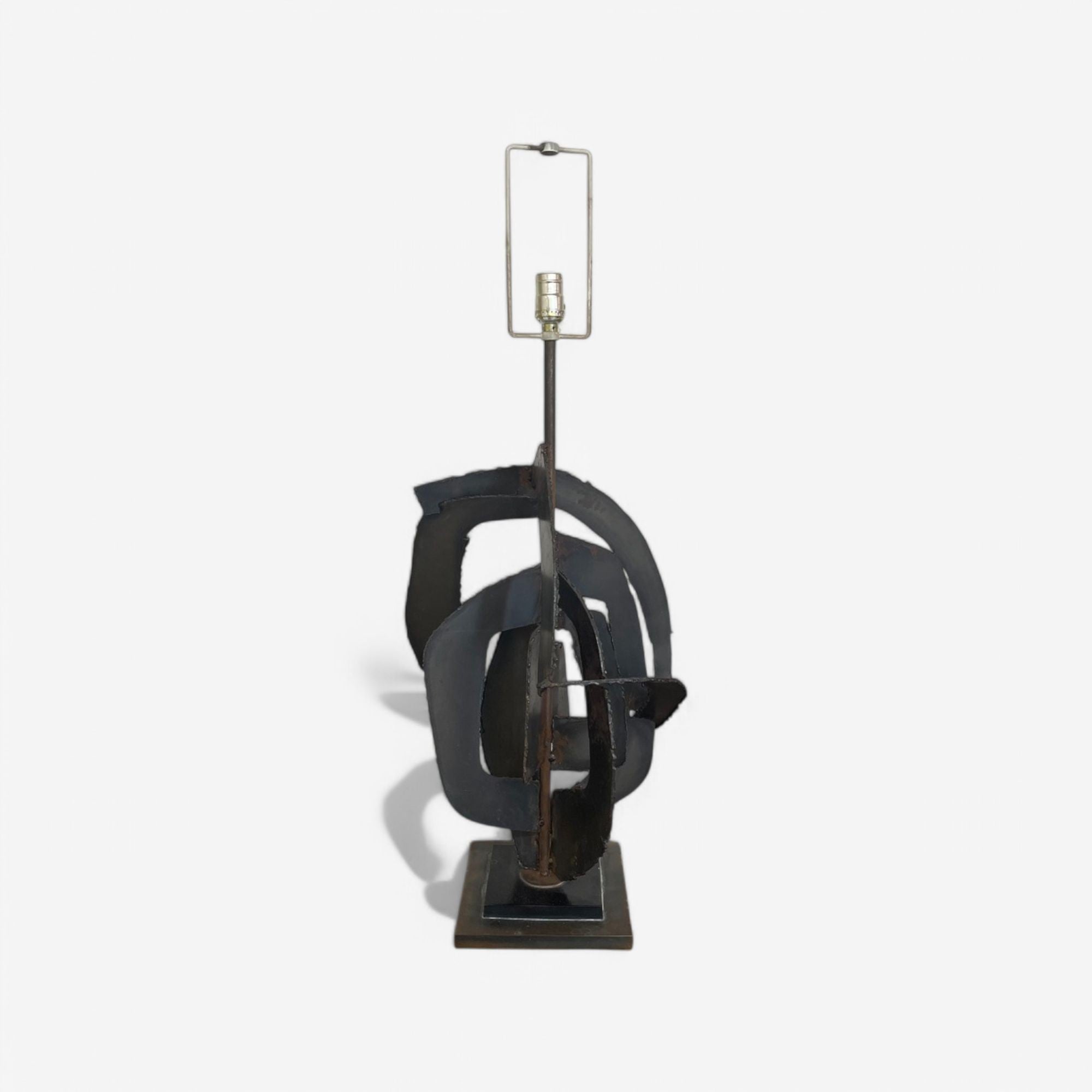 Harry Balmer, Brutalist Mid Century Modern, Blackened Steel, Table Lamp, 1970s
